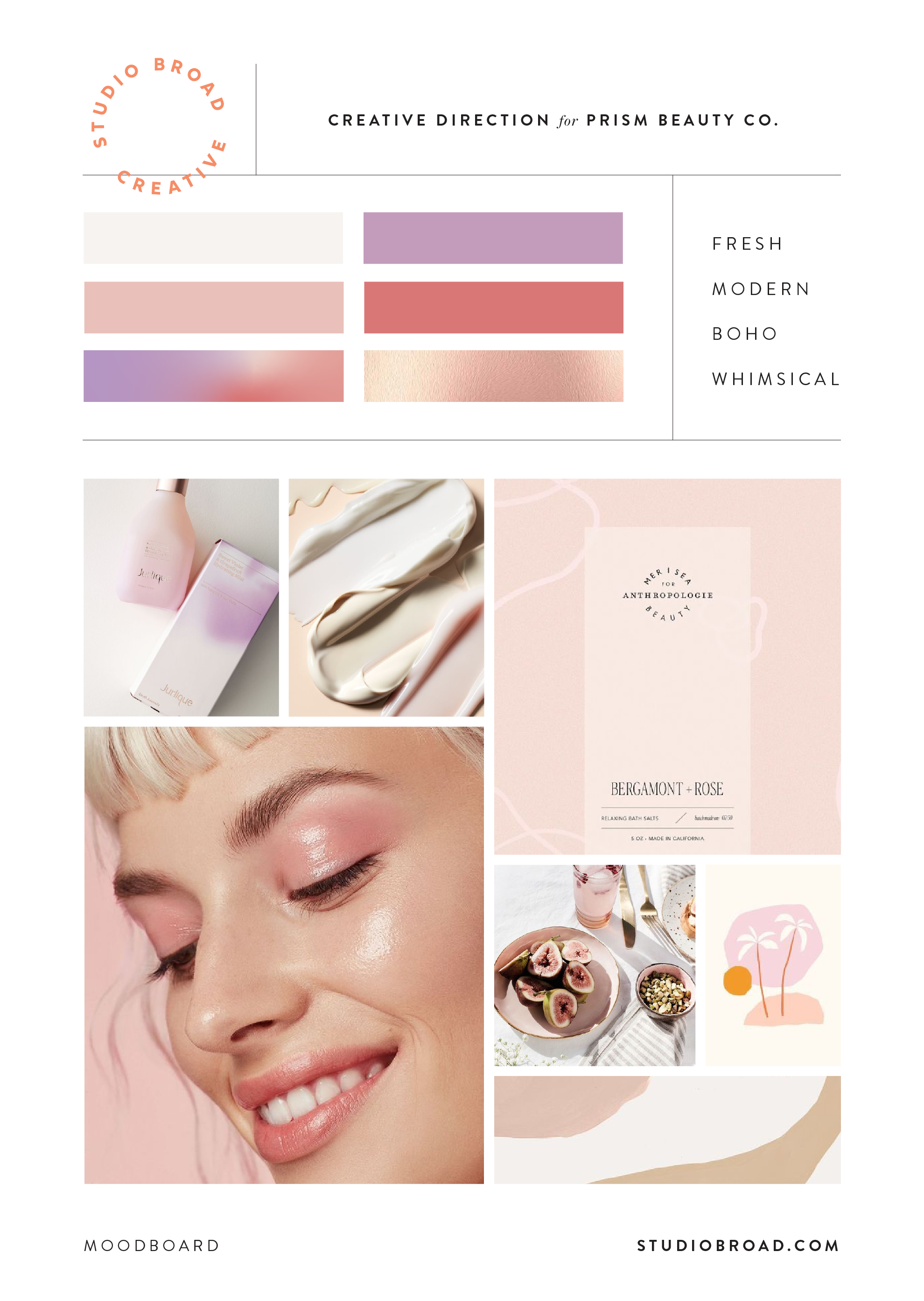 Creative direction and mood board for Prism Beauty Co. branding design