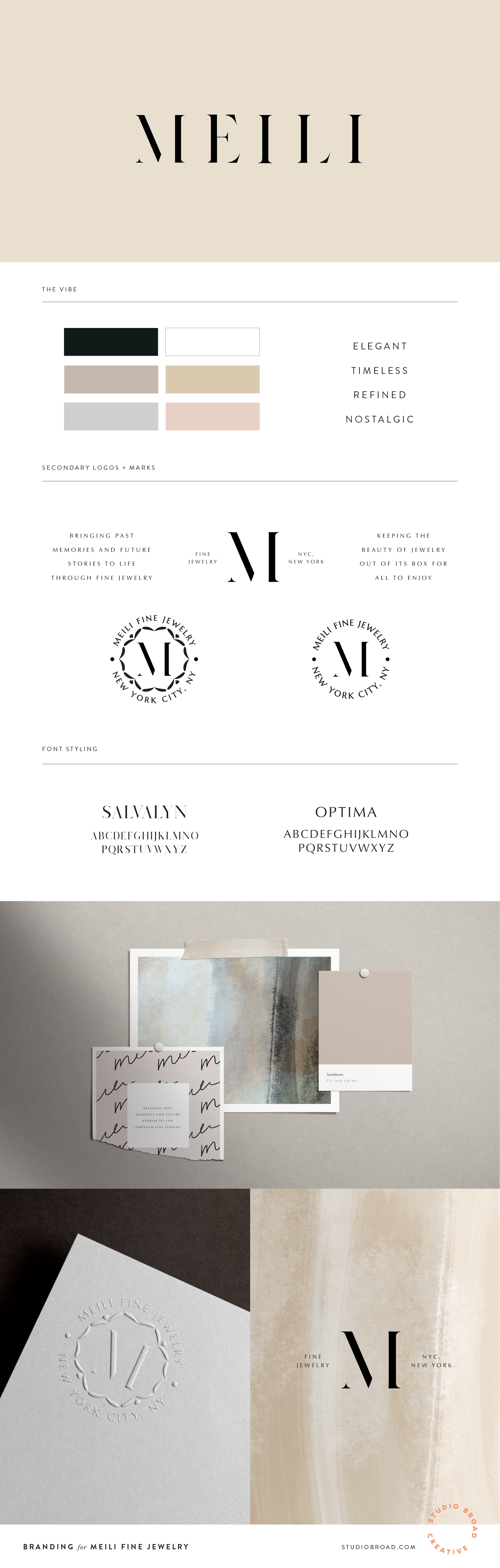 Meili Fine Jewelry branding, logos, and color palette.